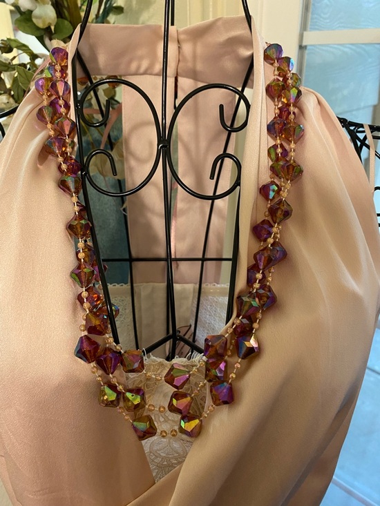 Hand Crafted Jewelry - Hand Crafted Purple Iridescent Crystal Bib Necklace